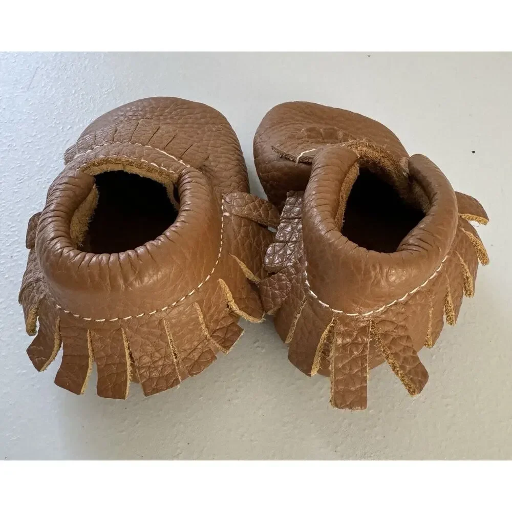 Baby Moccasins Infant Unisex Crib Shoe Leather Brown Fringe NWOT